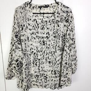 Rose Olive Top Womens 3X Popover Half Button All Over Print Office Workwear